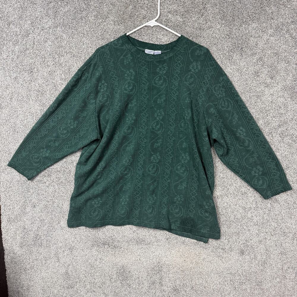 Vintage Ship'N Shore Lightweight Sweater 1X Plus Green Floral Knit Grandmacore